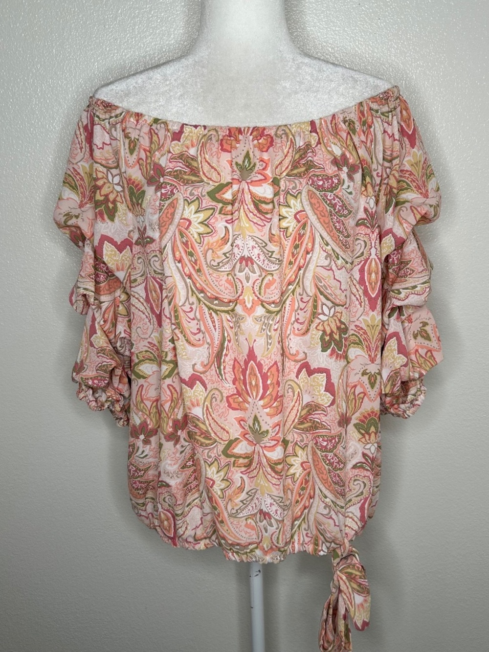 CeCe Womens Pink Paisley Print Off The Shoulder Top Blouse Size XL